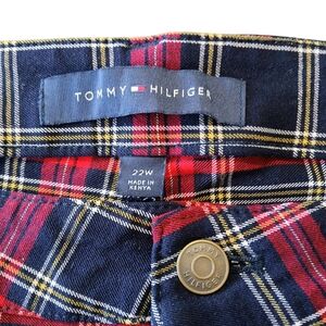 Tommy Hilfiger Women's Tribeca Plaid-Print Navy and Red Pants Size 22